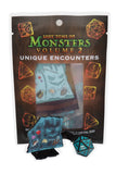 Packaging of 'Lost Tome of Monsters Volume 2' with dice and a card inside.