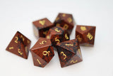 Swan Gemstone - Stone Engraved with Gold RPG Dice Set (7d)