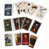 Collection of trading cards featuring various characters and elements from a show or movie, with 'Deadwood' branding.