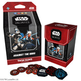 Star Wars Unlimited Twin Suns format packaging with figures and dice on a white background