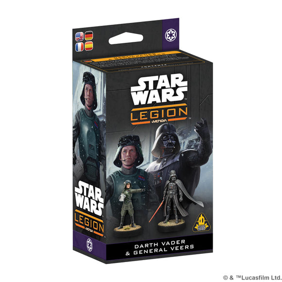 Star Wars Legion packaging with Darth Vader and General Veers figures on a white background