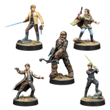 Five Star Wars miniatures on a white background