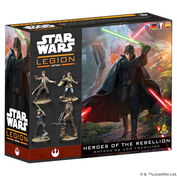 Star Wars Legion toy set packaging with characters and lightsabers on a white background
