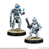Two miniature figures of Clone Troopers from Star Wars on a white background.