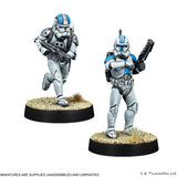 Two miniature figures of Clone Troopers on round bases with a white background.