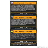 Cardback of 74-Z Speeder Bikes from Atomic Mass Games with text and branding.