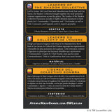 Cardback of 'Leaders of the Shadow Collective' expansion for a collectible game, featuring text in multiple languages.