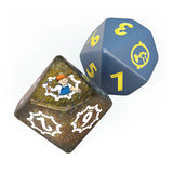 Two dice with unique designs on a white background