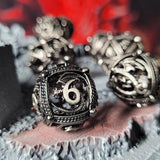 Dragons Bauble Antique Silver Hollow 7-Piece Metal  Dice Set