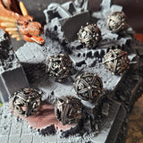 Dragons Bauble Antique Silver Hollow 7-Piece Metal  Dice Set