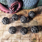 Dragons Bauble Antique Silver Hollow 7-Piece Metal  Dice Set