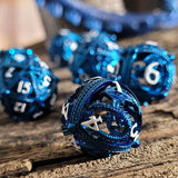 Dragons Bauble Antique Blue Hollow 7-Piece Metal Dice Set
