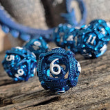Dragons Bauble Antique Blue Hollow 7-Piece Metal Dice Set