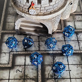Dragons Bauble Antique Blue Hollow 7-Piece Metal Dice Set