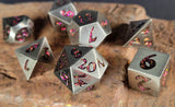 Forged Lore Antique Silver with Red Mica 7-Piece Metal Dice Set