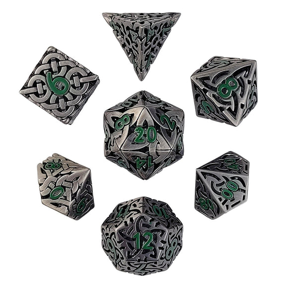 Sacred Hollows Silver Green Hollow 7-Piece Metal Dice Set