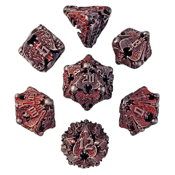 Winged Death Sliver Red Hollow 7-Piece Metal Dice Set