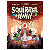 Cover of 'Squirrel Away' board game with a squirrel and rabbits in a forest setting.