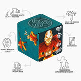 Colorful cube with superhero design on a white background, featuring text about its features.