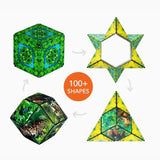 Transformable geometric shape with jungle-themed design on a white background