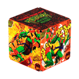 A 3D-rendered cube-shaped product box featuring colorful Teenage Mutant Ninja Turtles artwork on all sides, shown on a plain white background.