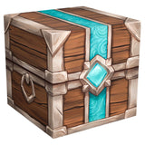 Cardboard chest with turquoise accents and decorative elements on a white background