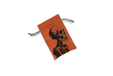 Drawstring bag with a black skeleton design on an orange background