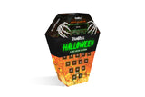 Hexagonal Halloween advent calendar with black and orange design on a white background