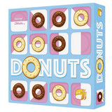 Board game box for 'Donuts' with donut graphics on a blue background
