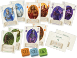 Collection of fantasy-themed cards with various characters and symbols on a white background.