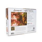Scroungecraft x Floral Dragons puzzle box with artwork and branding on a white background