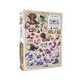 Jigsaw puzzle box featuring floral dragons on a white background