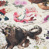 Jigsaw puzzle with a dragon design and floral elements on a white background
