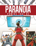 Cover of 'Paranoia: Powers That Be' with a character looking into a security monitor and other characters below.