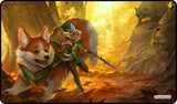 Illustration of a fox-like creature and a character in a forest setting