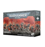 Warhammer 40,000 miniatures box set with legions on a red and gray background