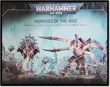 Warhammer 40,000 Horrors of the Hive game box with fantasy miniatures on a dark background