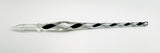 Decorative metal object with a twisted design on a white background