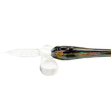 Glass pipe with a clear bowl and colorful exterior on a white background