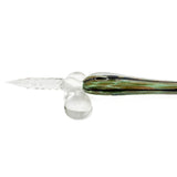 Glass pipe with a green and clear design on a white background