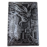Decorative book with a dragon and castle design on the cover