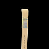Paint brush with bristle head and wooden handle on a black background