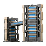 Toy structure with stairs and blue accents on a white background