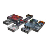 Set of modular game board pieces on a white background