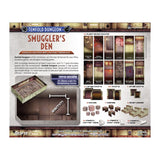 Package of Tenfold Dungeon Smuggler's Den modular roleplaying terrain with images and text.