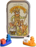 Heritage Farms game tin with cartoon farmer and animals, featuring Galen McCown's branding.