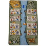 Heritage Farms board game mat with river and farm tiles on a white background