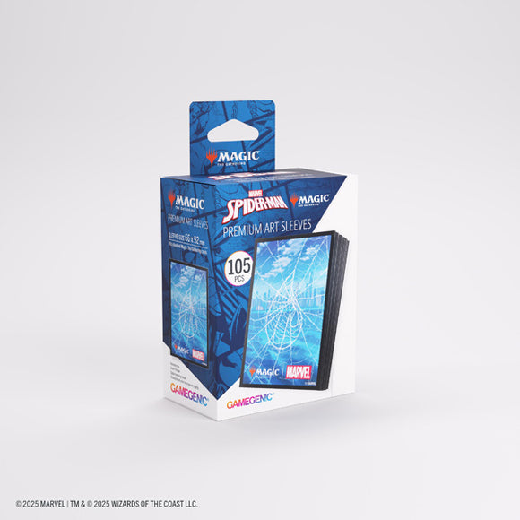 Box of Marvel Spider-Man premium art sleeves with Gamegenic branding on a white background