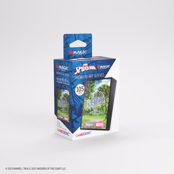Box of Magic: The Gathering Spider-Man premium art sleeves on a white background