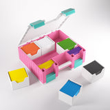 Colorful magnetic building blocks set on a white background